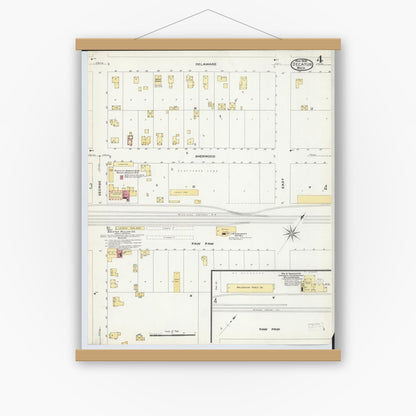 Old map wall art mockup — magnetic wood frame on white wall — Sanborn Fire Insurance Map from Decatur, Van Buren County, Michigan (1908), Sheet #0004
