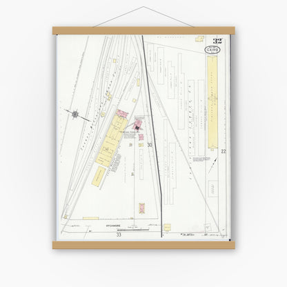 Old map wall art mockup — magnetic wood frame on white wall — Sanborn Fire Insurance Map from Cairo, Alexander County, Illinois (1914), Sheet #0032