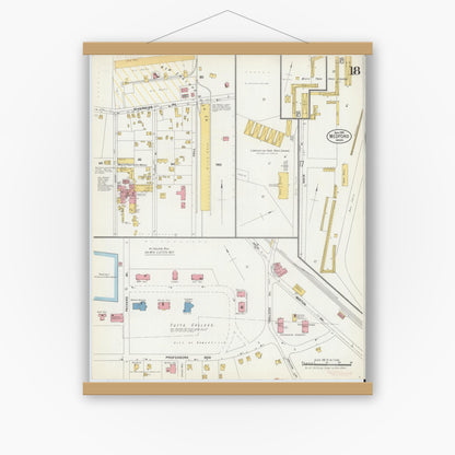Old map wall art mockup — magnetic wood frame on white wall — Sanborn Fire Insurance Map from Medford, Middlesex County, Massachusetts (1903), Sheet #0018