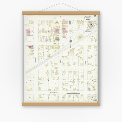 Old map wall art mockup — magnetic wood frame on white wall — Sanborn Fire Insurance Map from Medora, Jackson County, Indiana (1910), Sheet #0002