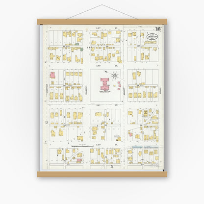 Old map wall art mockup — magnetic wood frame on white wall — Sanborn Fire Insurance Map from Ironton, Lawrence County, Ohio (1900), Sheet #0016