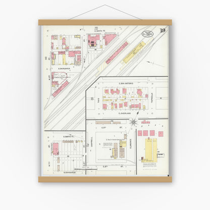Old map wall art mockup — magnetic wood frame on white wall — Sanborn Fire Insurance Map from El Paso, El Paso County, Texas (1902), Sheet #0019