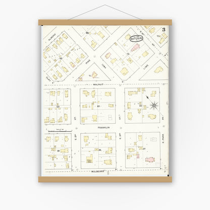 Old map wall art mockup — magnetic wood frame on white wall — Sanborn Fire Insurance Map from Waterloo, Black Hawk County, Iowa (1892), Sheet #0003