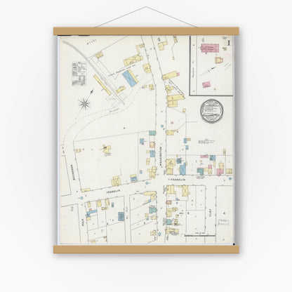 Old map wall art mockup — magnetic wood frame on white wall — Sanborn Fire Insurance Map from Schleisingerville, Washington County, Wisconsin (1894) - Complete Map Set
