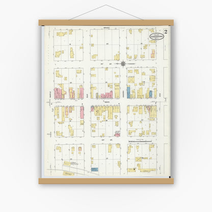 Old map wall art mockup — magnetic wood frame on white wall — Sanborn Fire Insurance Map from Cedar Springs, Kent County, Michigan (1910), Sheet #0002