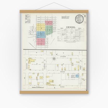 Old map wall art mockup — magnetic wood frame on white wall — Sanborn Fire Insurance Map from Carlstadt, Bergen County, New Jersey (1896) - Complete Map Set
