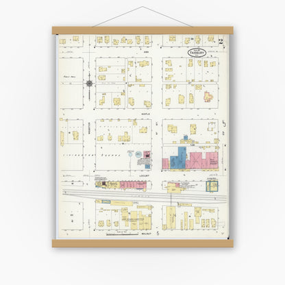 Old map wall art mockup — magnetic wood frame on white wall — Sanborn Fire Insurance Map from Fairbury, Livingston County, Illinois (1911), Sheet #0002
