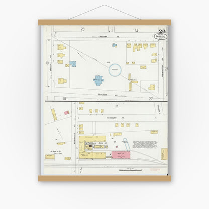 Old map wall art mockup — magnetic wood frame on white wall — Sanborn Fire Insurance Map from Passaic, Passaic County, New Jersey (1899), Sheet #0026