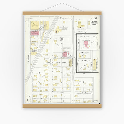 Old map wall art mockup — magnetic wood frame on white wall — Sanborn Fire Insurance Map from Lebanon, Boone County, Indiana (1909), Sheet #0012