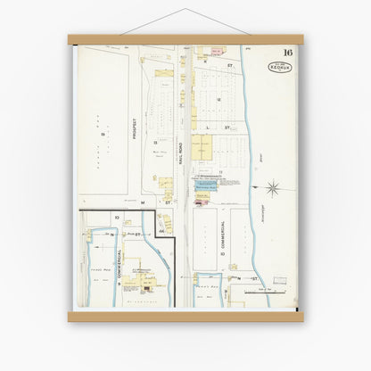 Old map wall art mockup — magnetic wood frame on white wall — Sanborn Fire Insurance Map from Keokuk, Lee County, Iowa (1888), Sheet #0016