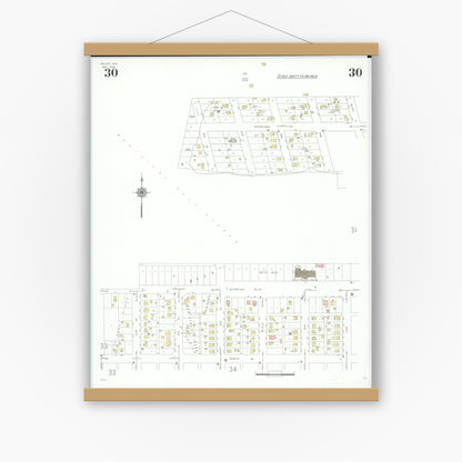 Old map wall art mockup — magnetic wood frame on white wall — Sanborn Fire Insurance Map from Beloit, Rock County, Wisconsin (1939), Sheet #0030