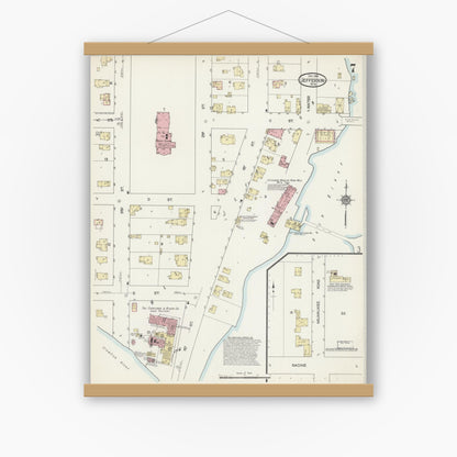 Old map wall art mockup — magnetic wood frame on white wall — Sanborn Fire Insurance Map from Jefferson, Jefferson County, Wisconsin (1914), Sheet #0007