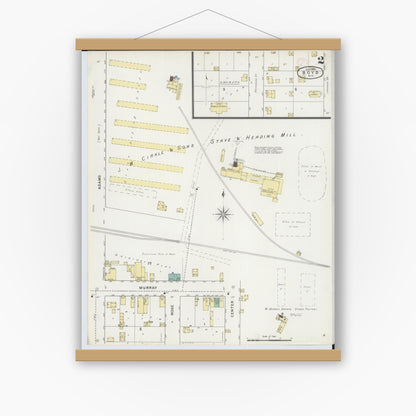 Old map wall art mockup — magnetic wood frame on white wall — Sanborn Fire Insurance Map from Boyd, Chippewa County, Wisconsin (1894), Sheet #0002