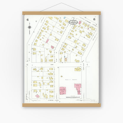 Old map wall art mockup — magnetic wood frame on white wall — Sanborn Fire Insurance Map from Cuyahoga Falls, Summit County, Ohio (1927), Sheet #0006
