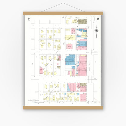 Old map wall art mockup — magnetic wood frame on white wall — Sanborn Fire Insurance Map from Spencer, Clay County, Iowa (1941), Sheet #0002
