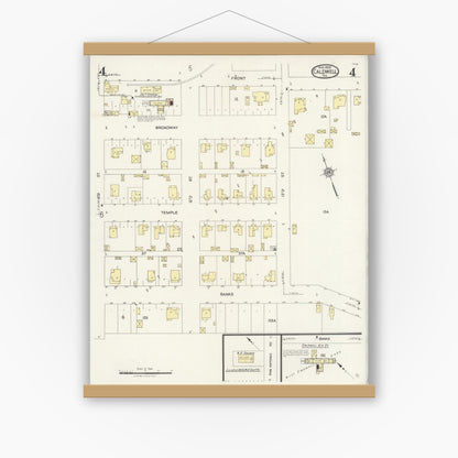Old map wall art mockup — magnetic wood frame on white wall — Sanborn Fire Insurance Map from Caldwell, Burleson County, Texas (1925), Sheet #0004