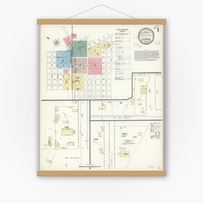 Old map wall art mockup — magnetic wood frame on white wall — Sanborn Fire Insurance Map from Livermore, Alameda County, California (1893) - Complete Map Set