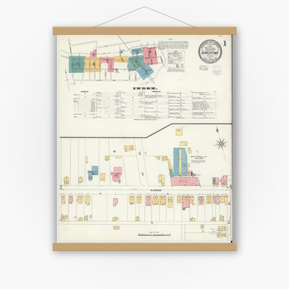 Old map wall art mockup — magnetic wood frame on white wall — Sanborn Fire Insurance Map from Quakertown, Bucks County, Pennsylvania (1904) - Complete Map Set