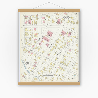 Old map wall art mockup — magnetic wood frame on white wall — Sanborn Fire Insurance Map from Freeport, Stephenson County, Illinois (1897), Sheet #0010