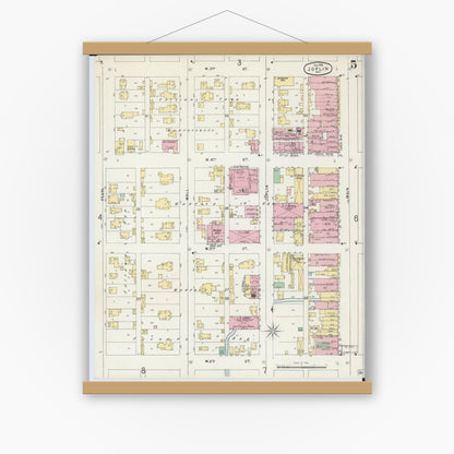 Old map wall art mockup — magnetic wood frame on white wall — Sanborn Fire Insurance Map from Joplin, Jasper County, Missouri (1896), Sheet #0005