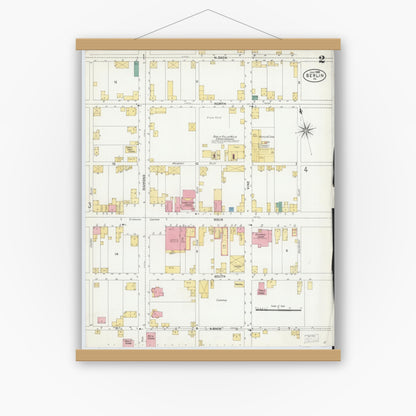 Old map wall art mockup — magnetic wood frame on white wall — Sanborn Fire Insurance Map from Berlin, Somerset County, Pennsylvania (1905), Sheet #0002