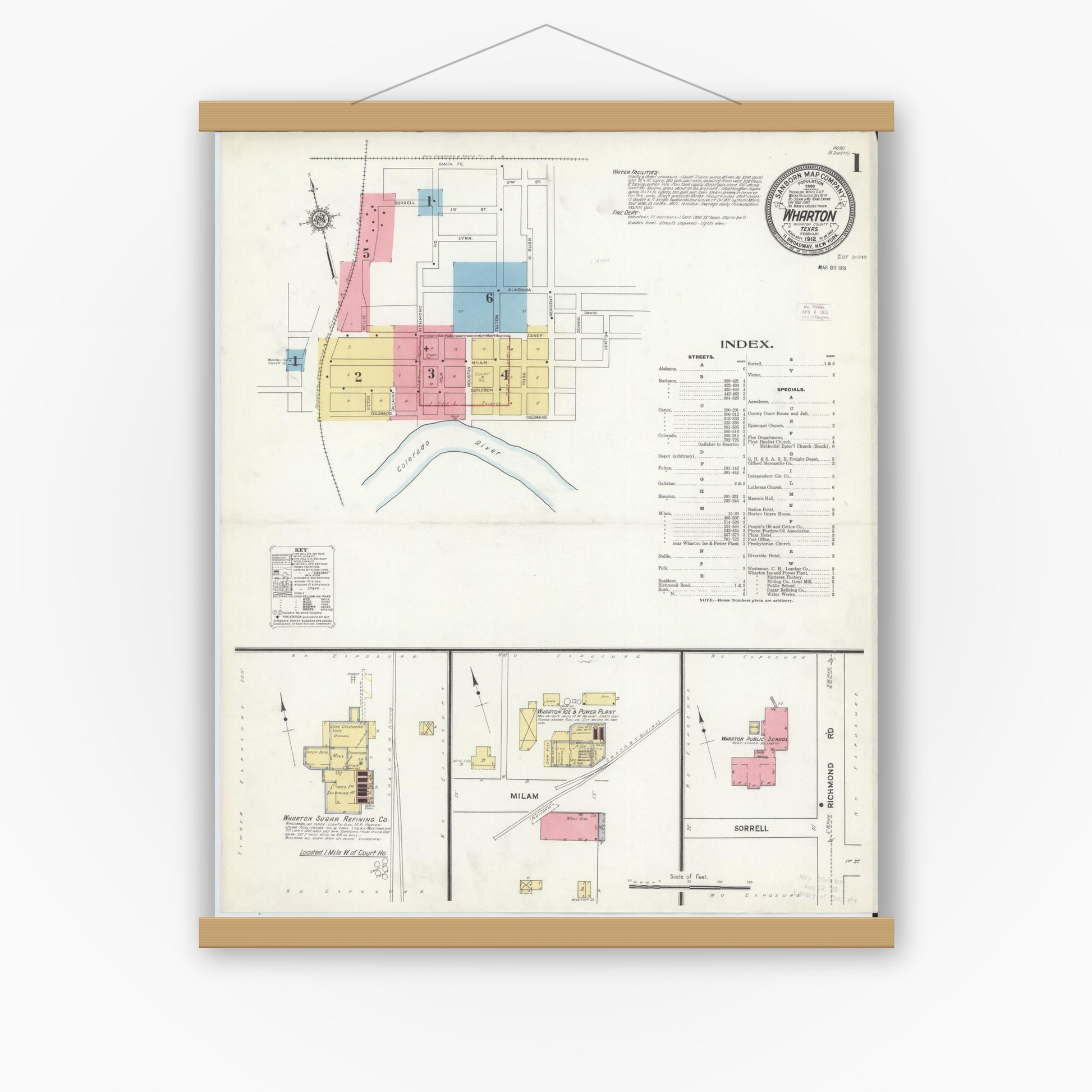Old map wall art mockup — magnetic wood frame on white wall — Sanborn Fire Insurance Map from Wharton, Wharton County, Texas (1912) - Complete Map Set