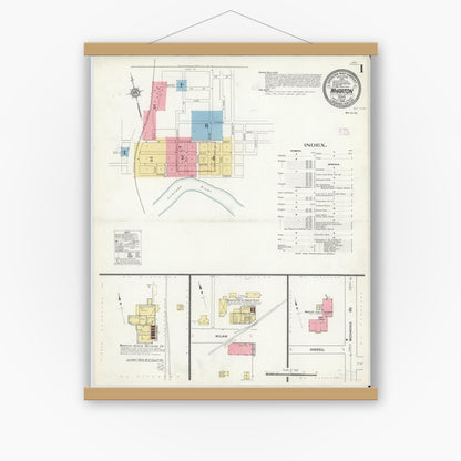 Old map wall art mockup — magnetic wood frame on white wall — Sanborn Fire Insurance Map from Wharton, Wharton County, Texas (1912) - Complete Map Set