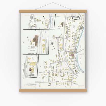 Old map wall art mockup — magnetic wood frame on white wall — Sanborn Fire Insurance Map from Shelburne Falls, Franklin County, Massachusetts (1919), Sheet #0004
