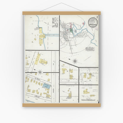 Old map wall art mockup — magnetic wood frame on white wall — Sanborn Fire Insurance Map from Mamaroneck, Westchester County, New York (1887) - Complete Map Set