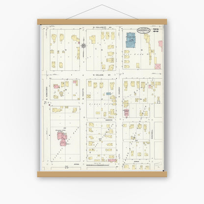 Old map wall art mockup — magnetic wood frame on white wall — Sanborn Fire Insurance Map from Jacksonville, Morgan County, Illinois (1914), Sheet #0022