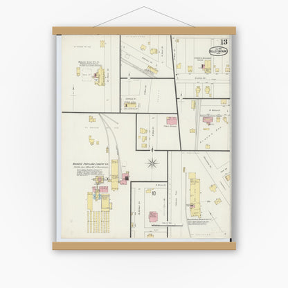 Old map wall art mockup — magnetic wood frame on white wall — Sanborn Fire Insurance Map from Bellefontaine, Logan County, Ohio (1896), Sheet #0013