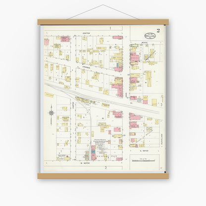 Old map wall art mockup — magnetic wood frame on white wall — Sanborn Fire Insurance Map from Brillion, Calumet County, Wisconsin (1913), Sheet #0002