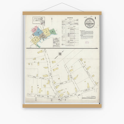 Old map wall art mockup — magnetic wood frame on white wall — Sanborn Fire Insurance Map from Edgartown, Dukes County, Massachusetts (1914) - Complete Map Set