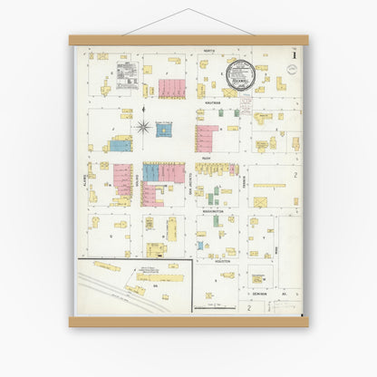 Old map wall art mockup — magnetic wood frame on white wall — Sanborn Fire Insurance Map from Rockwall, Rockwall County, Texas (1900) - Complete Map Set