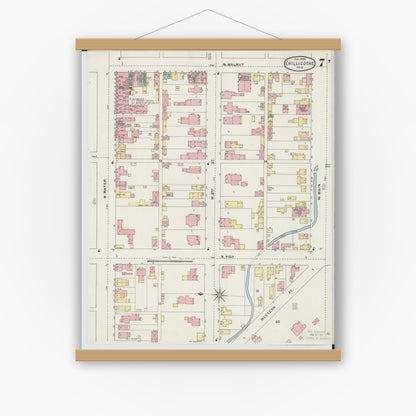 Old map wall art mockup — magnetic wood frame on white wall — Sanborn Fire Insurance Map from Chillicothe, Ross County, Ohio (1895), Sheet #0007