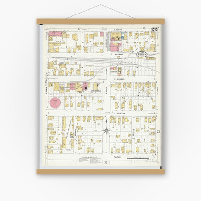 Old map wall art mockup — magnetic wood frame on white wall — Sanborn Fire Insurance Map from Warren, Trumbull County, Ohio (1908), Sheet #0022