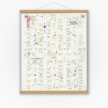 Old map wall art mockup — magnetic wood frame on white wall — Sanborn Fire Insurance Map from Ann Arbor, Washtenaw County, Michigan (1925), Sheet #0022