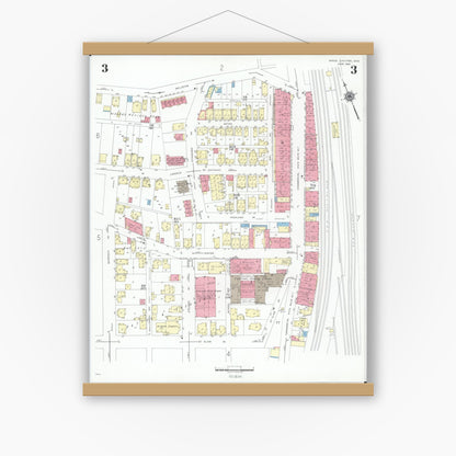 Old map wall art mockup — magnetic wood frame on white wall — Sanborn Fire Insurance Map from Mingo Junction, Jefferson County, Ohio (1946), Sheet #0003