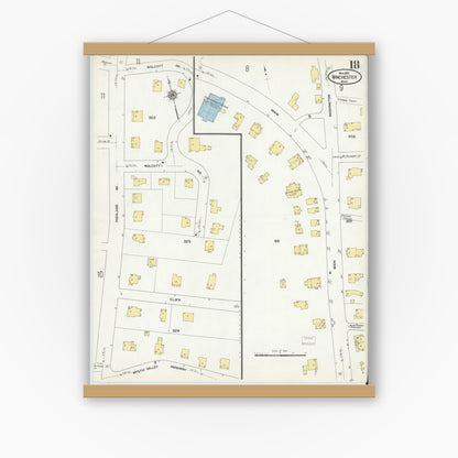Old map wall art mockup — magnetic wood frame on white wall — Sanborn Fire Insurance Map from Winchester, Middlesex County, Massachusetts (1910), Sheet #0018