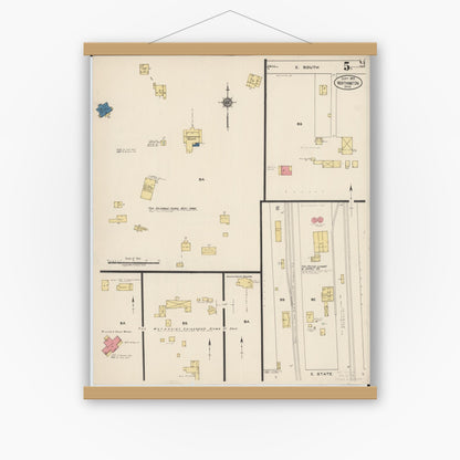 Old map wall art mockup — magnetic wood frame on white wall — Sanborn Fire Insurance Map from Worthington, Franklin County, Ohio (1922), Sheet #0005