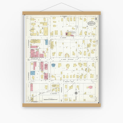 Old map wall art mockup — magnetic wood frame on white wall — Sanborn Fire Insurance Map from Robinson, Crawford County, Illinois (1916), Sheet #0003