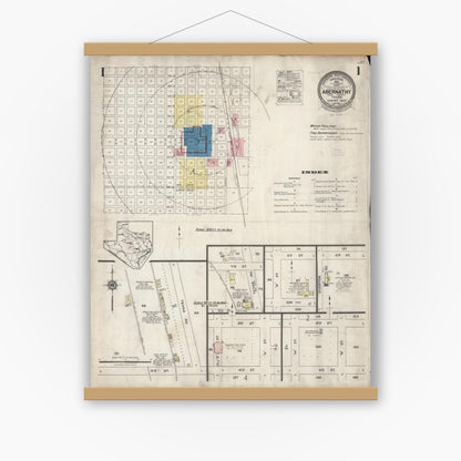 Old map wall art mockup — magnetic wood frame on white wall — Sanborn Fire Insurance Map from Abernathy, Hale County, Texas (1925), Sheet #0001