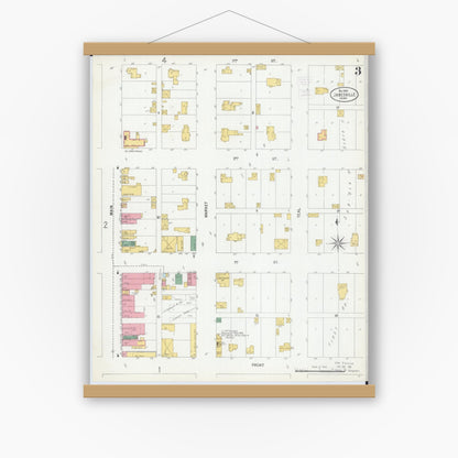 Old map wall art mockup — magnetic wood frame on white wall — Sanborn Fire Insurance Map from Janesville, Waseca County, Minnesota (1900), Sheet #0003
