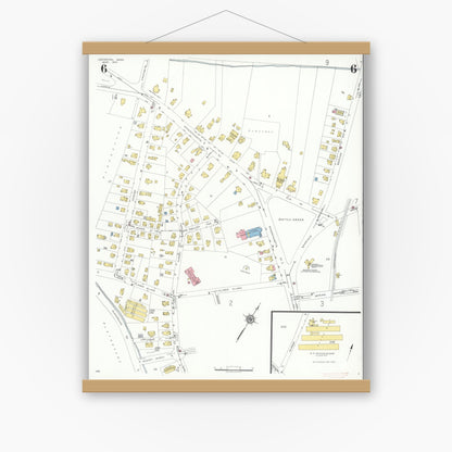 Old map wall art mockup — magnetic wood frame on white wall — Sanborn Fire Insurance Map from Lexington, Middlesex County, Massachusetts (1935), Sheet #0006