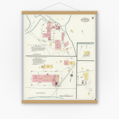 Old map wall art mockup — magnetic wood frame on white wall — Sanborn Fire Insurance Map from Rockingham, Richmond County, North Carolina (1911), Sheet #0006