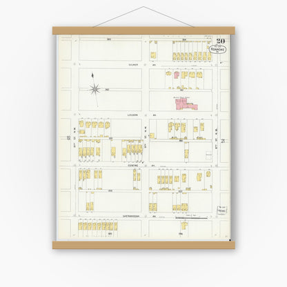 Old map wall art mockup — magnetic wood frame on white wall — Sanborn Fire Insurance Map from Roanoke, Independent Cities, Virginia (1903), Sheet #0020