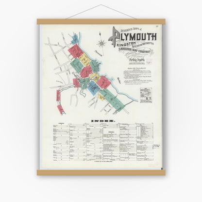 Old map wall art mockup — magnetic wood frame on white wall — Sanborn Fire Insurance Map from Plymouth, Plymouth County, Massachusetts (1906), Sheet #0001