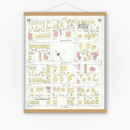 Old map wall art mockup — magnetic wood frame on white wall — Sanborn Fire Insurance Map from Brownsville, Cameron County, Texas (1926), Sheet #0013