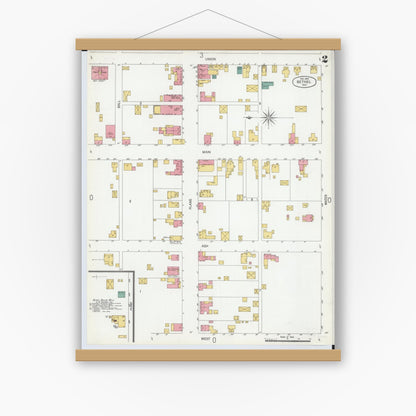 Old map wall art mockup — magnetic wood frame on white wall — Sanborn Fire Insurance Map from Bethel, Clermont County, Ohio (1904), Sheet #0002
