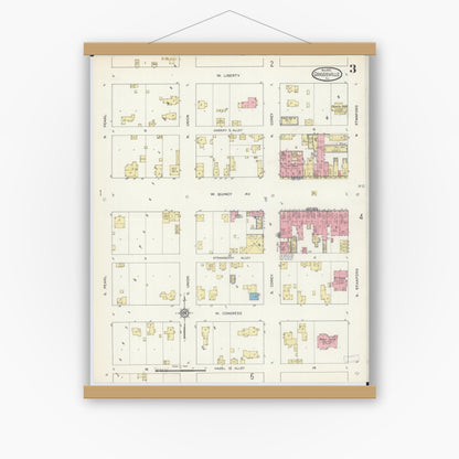 Old map wall art mockup — magnetic wood frame on white wall — Sanborn Fire Insurance Map from Griggsville, Pike County, Illinois (1913), Sheet #0003